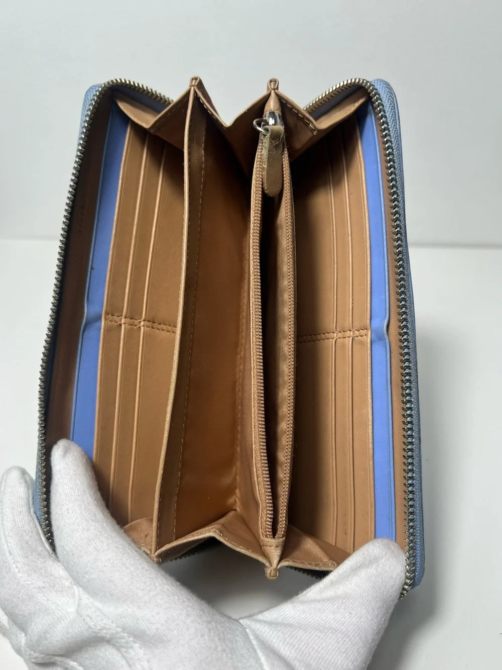 Coach Periwinkle Light Blue Leather Accordion Continental Zip Around Long Wallet
